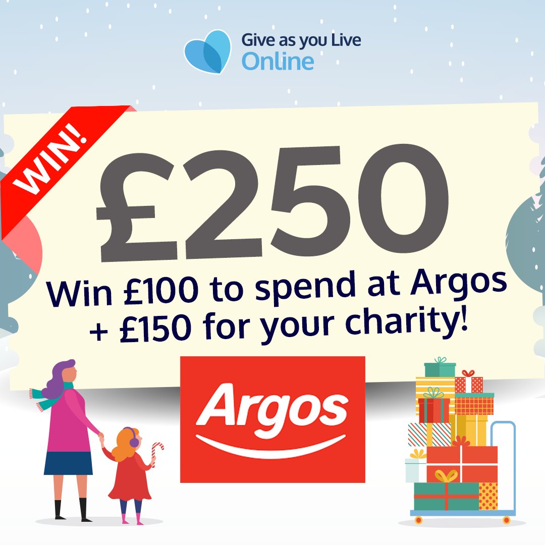 We're giving you the chance to win a £150 donation for your charity and £100 to spend at Argos! 🎅❄

To enter, complete a donation-raising shop via Give as you Live Online before midnight on Sunday 10th November 🤩&gt; give.as/LDEhj