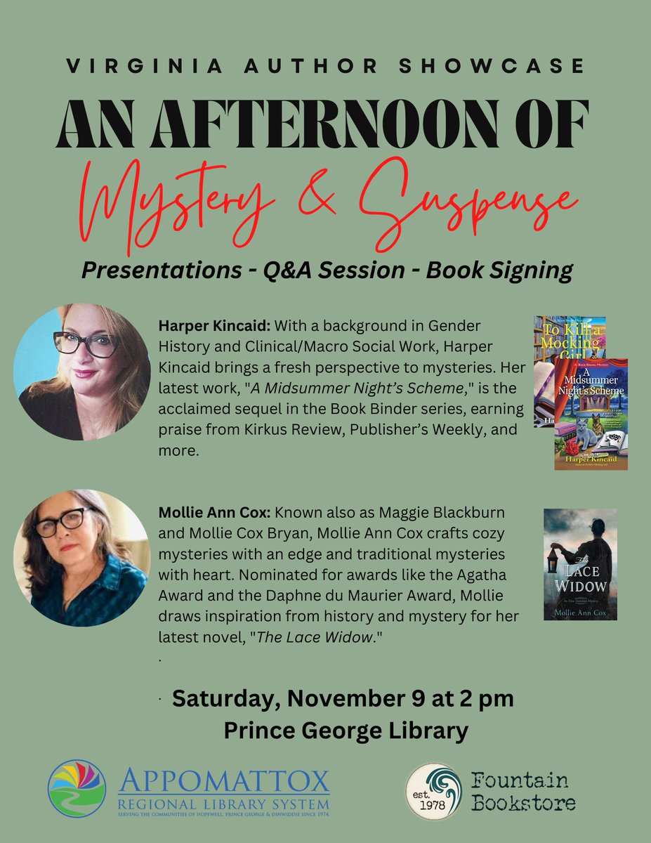 FountainBkstore's tweet image. We can't wait to work with the Prince George Library for this fun talk about Mystery and Suspense! 
#Libraries #Authorevents #indiebookstore #booktalk #mystery