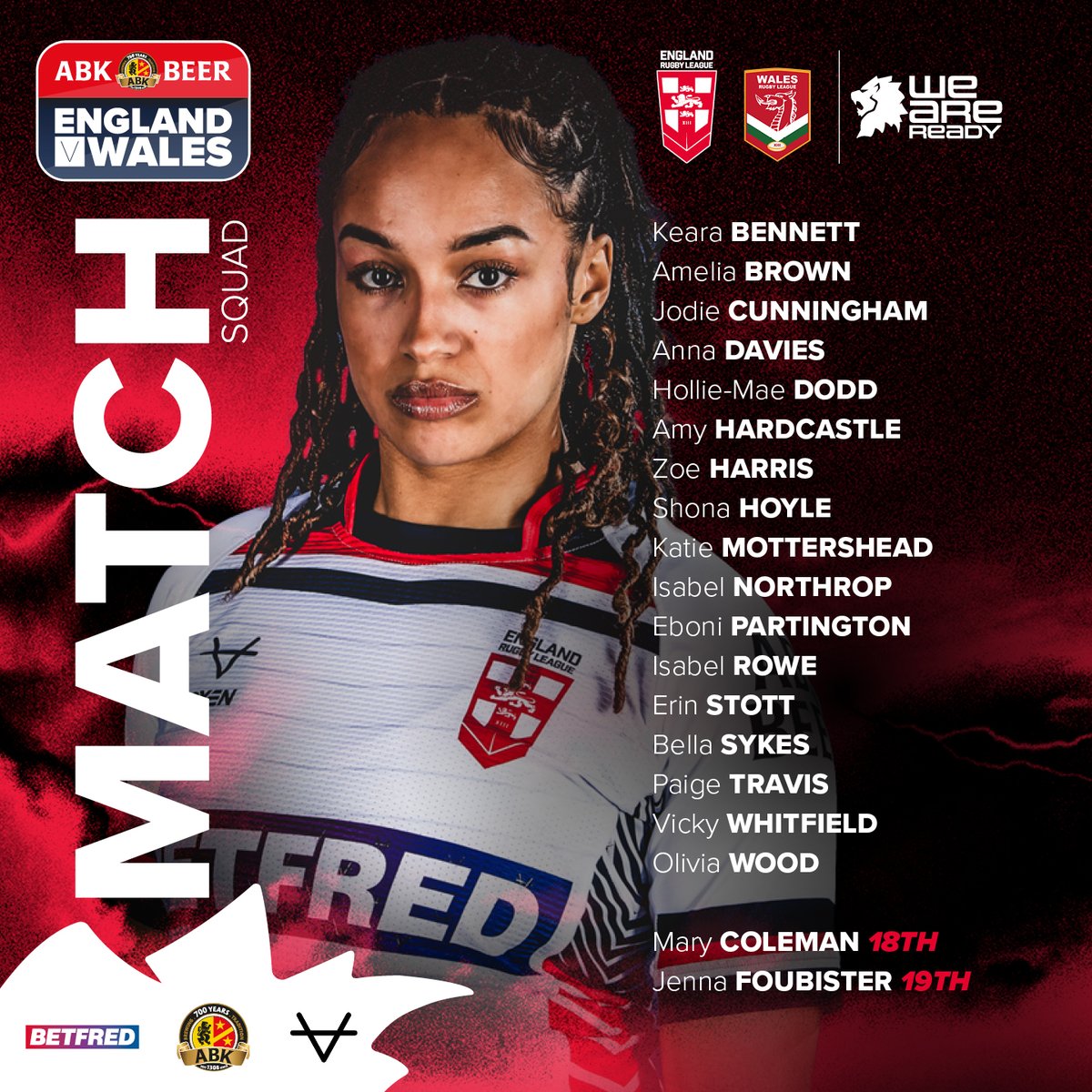 🏴󠁧󠁢󠁥󠁮󠁧󠁿 Your 19-women #EnglandRL squad for the ABK Beer clash against <a href="/WalesRugbyL/">Wales Rugby League</a>!

🤩 Don't miss any of the action on Saturday, 2nd November, AMT Headingley Stadium, Leeds!
