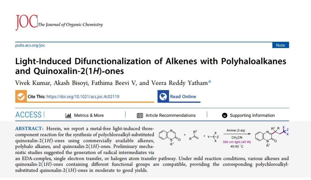 Akash Bisoyi (@akashbisoyi96) on Twitter photo Elated to share the latest work published in <a href="/JOC_OL/">J Org Chem/Org Lett</a> JOC from our lab <a href="/GroupYvr/">YVR Lab at IISER TVM</a>. Thanks to my supervisor <a href="/VeeraYatham/">Veera Reddy Yatham</a> for the guidance and support. Congratulations 🎊 to all the authors.
<a href="/CSIR_IND/">CSIR, India</a> <a href="/EduMinOfIndia/">Ministry of Education</a>
doi.org/10.1021/acs.jo… Elated to share the latest work published in <a href="/JOC_OL/">J Org Chem/Org Lett</a> JOC from our lab <a href="/GroupYvr/">YVR Lab at IISER TVM</a>. Thanks to my supervisor <a href="/VeeraYatham/">Veera Reddy Yatham</a> for the guidance and support. Congratulations 🎊 to all the authors.
<a href="/CSIR_IND/">CSIR, India</a> <a href="/EduMinOfIndia/">Ministry of Education</a>
doi.org/10.1021/acs.jo…