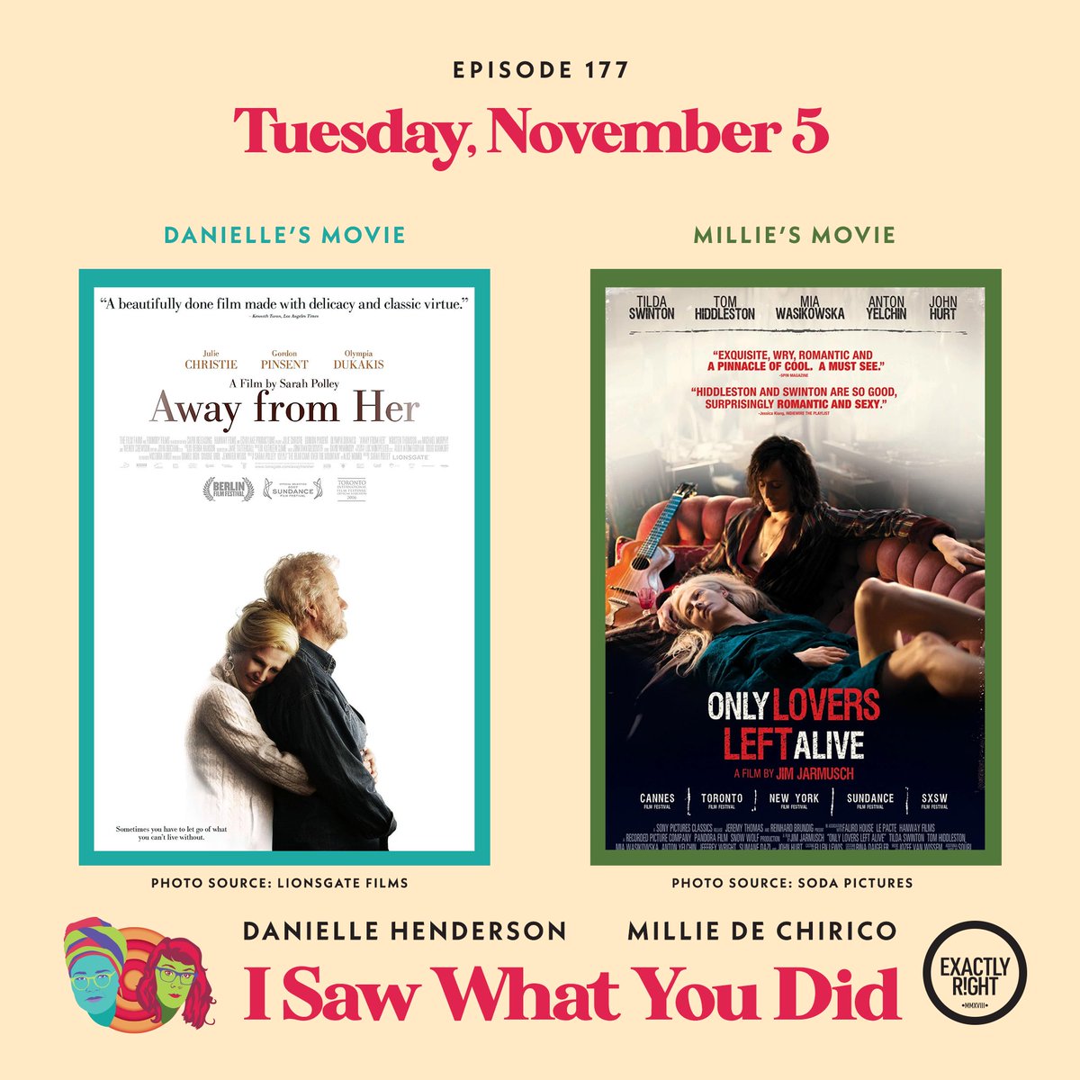 Homework time! Watch AWAY FROM HER (2007) and ONLY LOVERS LEFT ALIVE (2013), try to guess the theme, and tune in on Tuesday.