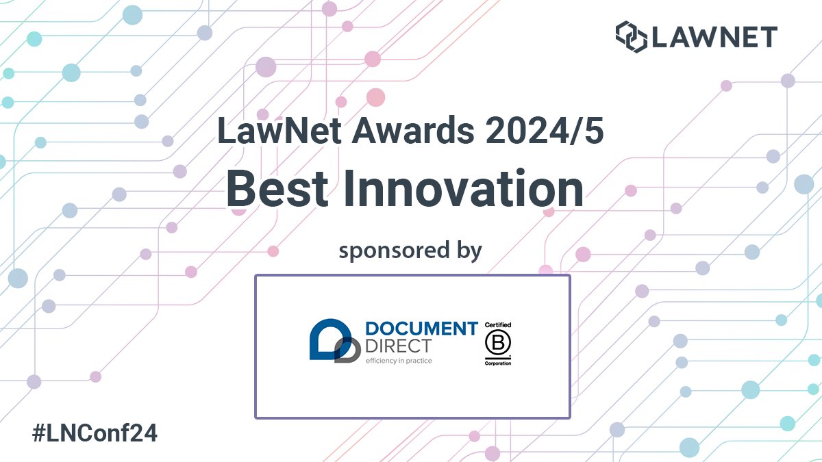 Our conference sponsor <a href="/DocumentDirect/">Document Direct</a> is the UK’s premier outsourced typing and document production service for the legal profession. Document Direct is generously sponsoring the LawNet Awards Best Innovation Award. 
Meet them at LNconf24. documentdirect.co.uk