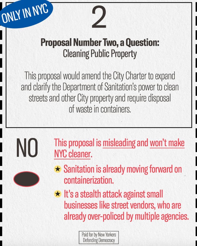 #NIX2through6 warning: We hear some NYC voters are falling for deceptive &amp; misleading description of Prop 2. It will NOT make our city cleaner, ZERO new resources for cleaning. It's a con &amp; a Trojan horse.

Vote No on Props 2-6, don't let Eric Adams weaken checks &amp; balances.