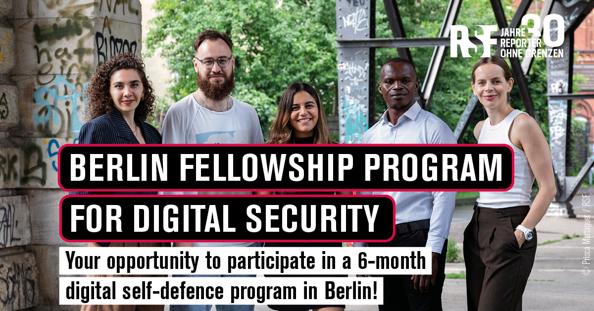 Applications for the #BerlinFellowhipProgram of Reporters Without Borders (RSF) Germany are open! The participants will join a six-month training on #DigitalSecurity in #Berlin. How to apply: reporter-ohne-grenzen.de/en/fellowships…
