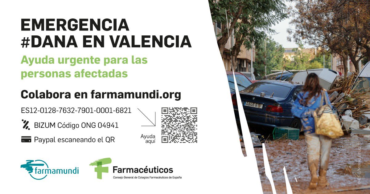 🚨 Nos unimos a <a href="/farmamundi/">FARMAMUNDI</a> y llamamos a la solidaridad frente a la #DANA. 🆘

Activamos la captación de fondos para priorizar la atención de las personas afectadas.

Para más información --> ow.ly/UHoL30sHC9J

#FarmaciaSocial #DANA #Valencia <a href="/Farmaceuticos_/">Consejo General Colegios Farmacéuticos</a>