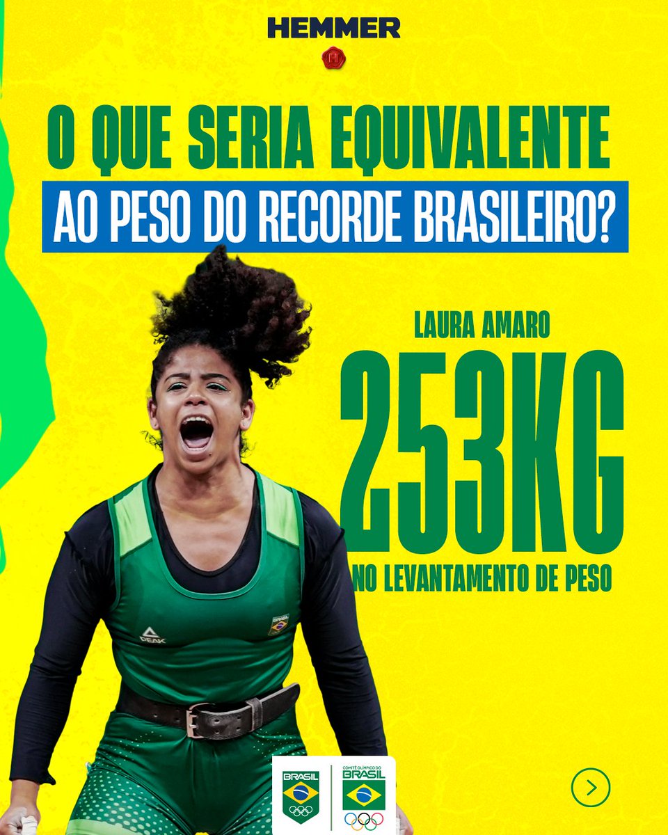 timebrasil's tweet photo. A nossa Laura Amaro tem o recorde brasileiro no levantamento de peso, com 253 kgs. 🏋️
Já parou pra pensar o que são 253 kgs no nosso dia a dia? 👀
Vem que a gente te fala!
#TimeBrasil #Hemmer https://t.co/pKs036tFpa