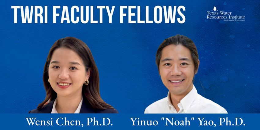 Texas Water Resources Institute (@txwri) on Twitter photo TWRI has named two @tamu researchers 2023-2024 Faculty Fellows, awarding $15,000 in federal funding to each faculty member to support their research: Wensi Chen, Ph.D., and Yinuo "Noah" Wao, Ph.D, both from <a href="/TAMU/">Texas A&M University</a>Engineering
Read about their proposals: buff.ly/3CbhNAg TWRI has named two @tamu researchers 2023-2024 Faculty Fellows, awarding $15,000 in federal funding to each faculty member to support their research: Wensi Chen, Ph.D., and Yinuo "Noah" Wao, Ph.D, both from <a href="/TAMU/">Texas A&M University</a>Engineering
Read about their proposals: buff.ly/3CbhNAg