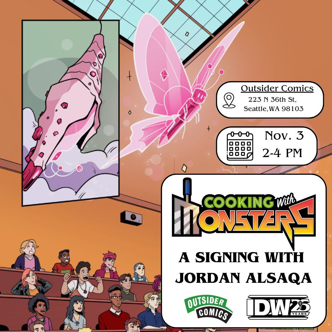 IDWPublishing's tweet photo. Get the #YA culinary #battle comic, #CookingWithMonsters: Vol 2 signed by writer @EndigoMaster at Outsider Comics!

#Monster fights are back on the menu in this #graphicnovel featuring high school #romances &amp; a diverse cast of #LGBTQIA+ characters.

Here: https://t.co/2PrihCvx4I https://t.co/Q1pmb85xF3