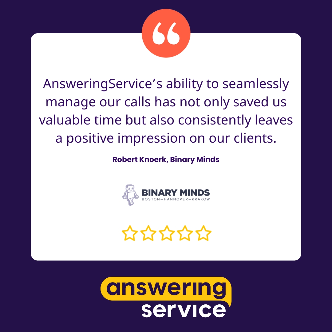 We love feedback like this! Founder &amp; CEO of Binary Minds in #Boston, Robert Knoerk, says this about our #AnsweringService team: "Their professionalism, efficiency, and courteous manner have significantly enhanced our customer interactions." Can we help you, too?

#SmallBusiness
