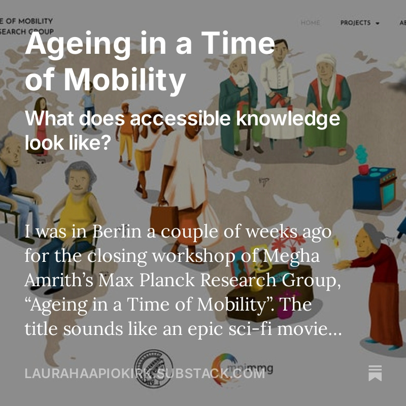 Laura Haapio-Kirk (@lauralhk) on Twitter photo Some thoughts on graphic ethnography and accessible knowledge, from participating in the wonderful closing workshop of <a href="/agemig_MPI/">Ageing in a Time of Mobility</a> with <a href="/meghaamrith/">Megha Amrith</a> laurahaapiokirk.substack.com/p/ageing-in-a-… Some thoughts on graphic ethnography and accessible knowledge, from participating in the wonderful closing workshop of <a href="/agemig_MPI/">Ageing in a Time of Mobility</a> with <a href="/meghaamrith/">Megha Amrith</a> laurahaapiokirk.substack.com/p/ageing-in-a-…