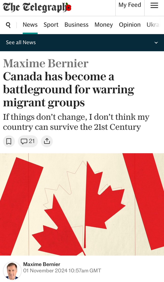 The London (UK) newspaper <a href="/Telegraph/">The Telegraph</a> published my essay today on how Trudeau’s mass immigration policy is destroying our country. 

You can read it in the following tweets if you can’t access it. 
telegraph.co.uk/news/2024/11/0…