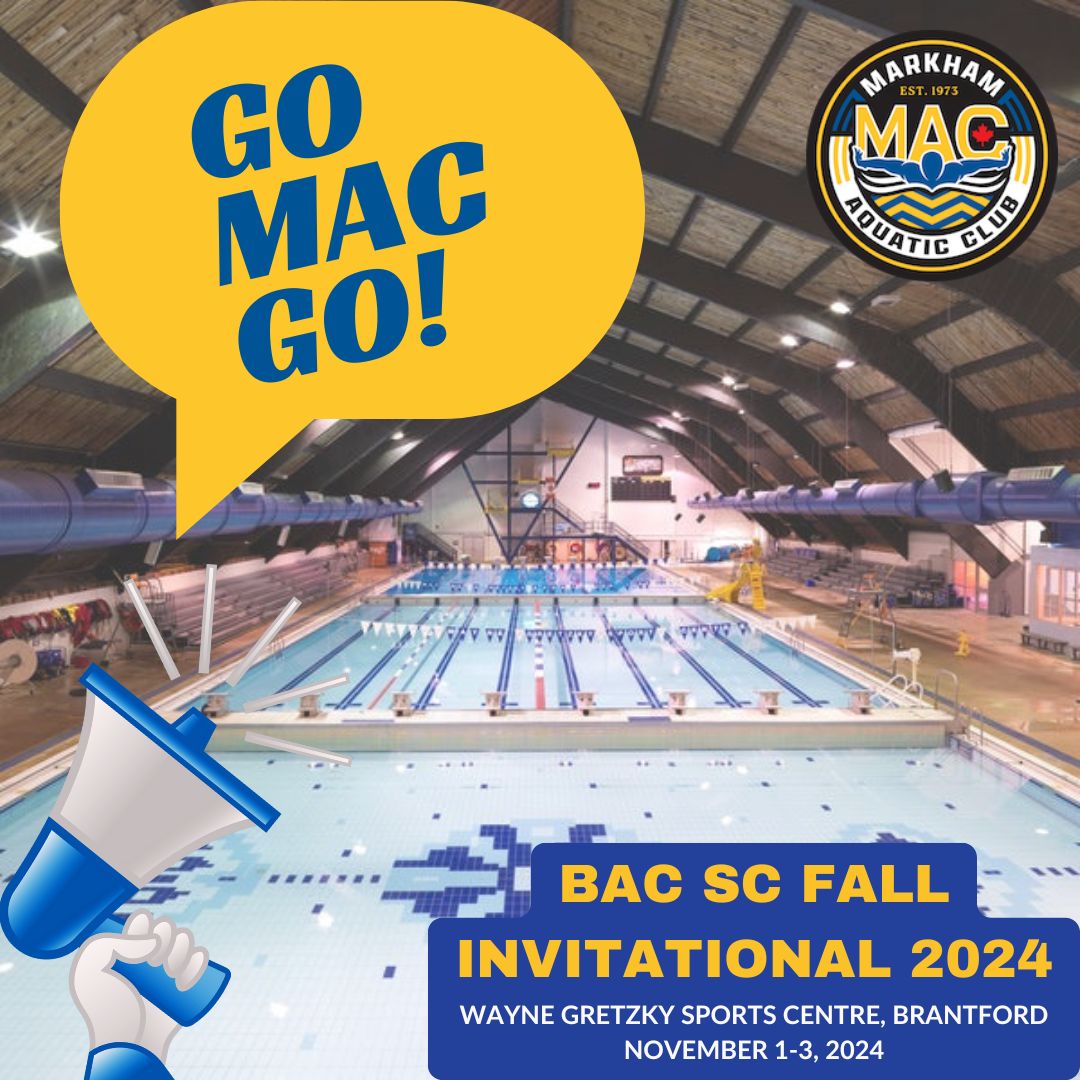 macswimclub's tweet image. Wishing our swimmers the best of luck as they compete in the 2024 BAC SC Fall Invitational from November 1-3 at the Wayne Gretzky Sports Centre! #gomacgo #fastweekend #wearemarkhamswimming. A heartfelt thank you to the officials and volunteers for hosting this competition! ❤️