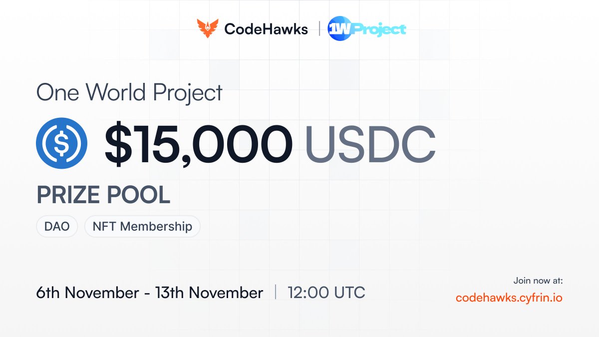 Get moving, Hawks 🦅✨

Help strengthen the security of <a href="/1W_Project/">ONE WORLD PROJECT</a> code and deep dive into their incubator marketplace! 

Contest start: 6 November
Prize pool: $15,000 

Sign up today
👇