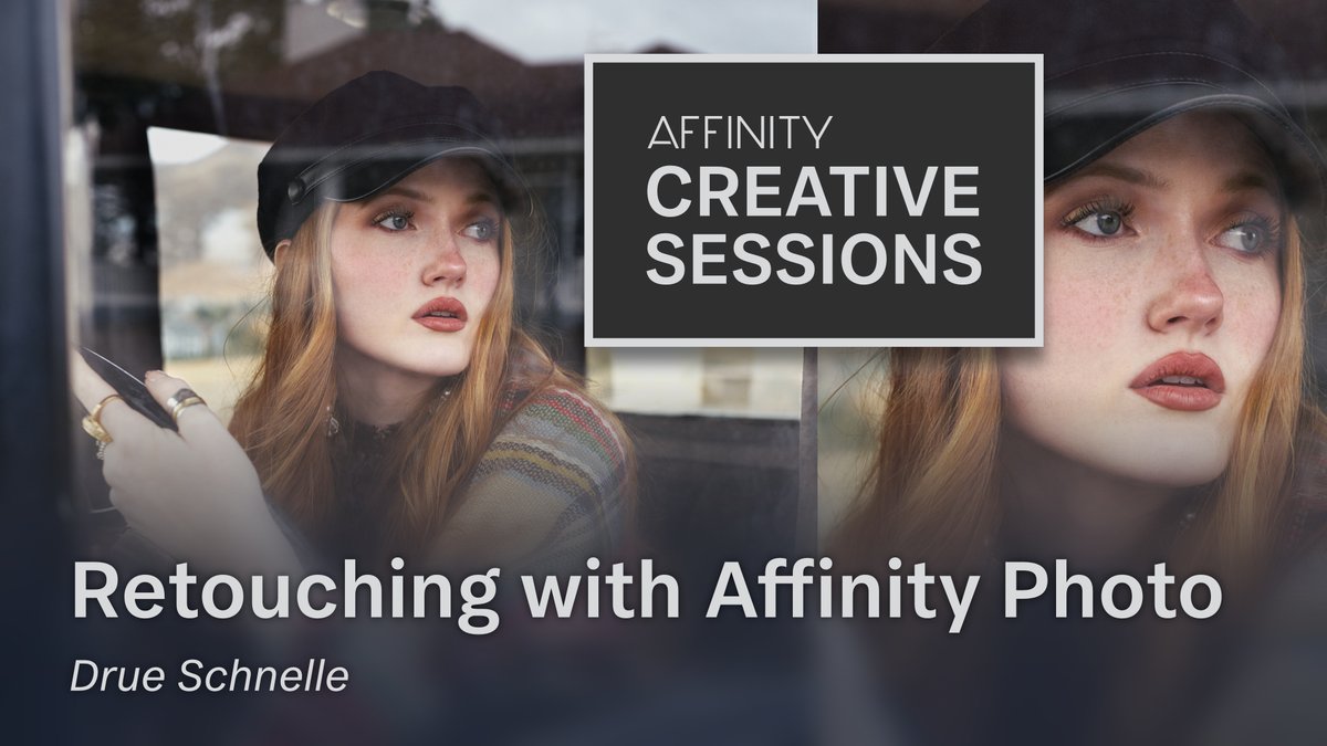 Affinity's tweet image. It's almost time ⏰ Tune in at 4pm (UK time) for our creative session with @druephoto. Set your reminder for the premiere, or watch it later on demand: affin.link/dpcs3
 
 #AffinityPhoto #portraitphotography #photoediting