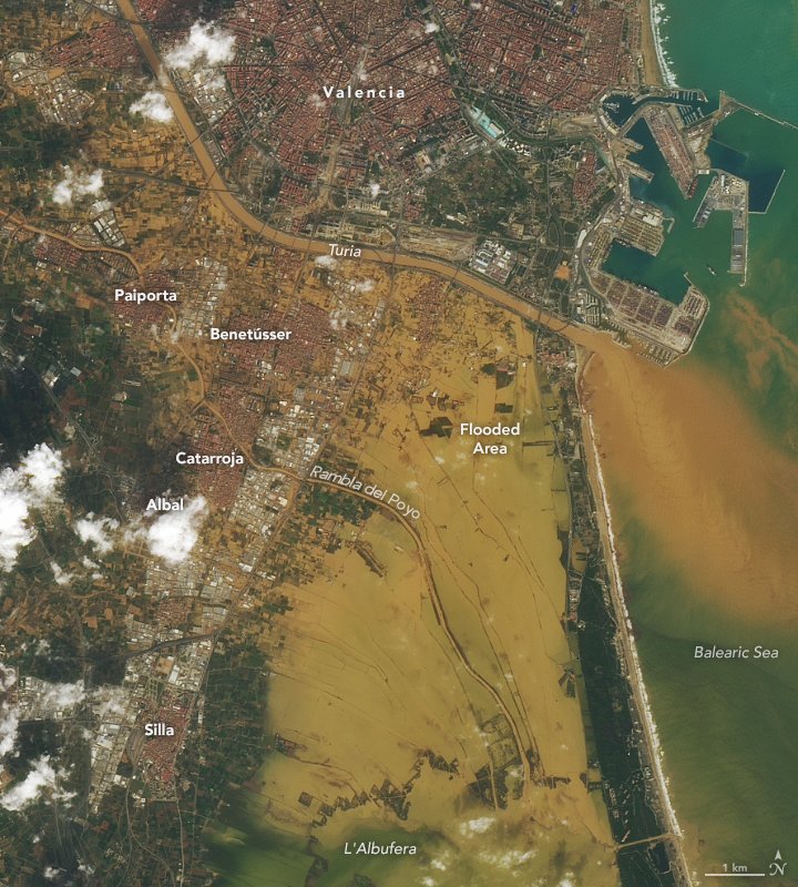 Imágenes de la NASA tras las inundaciones de Valencia.