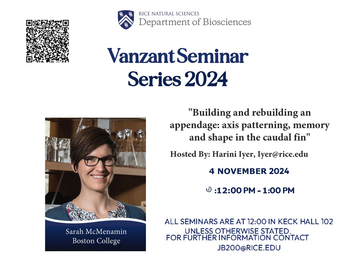 Harini Iyer (@gliainmymind) on Twitter photo Thrilled for the indomitable <a href="/skmcmena/">Sarah McMenamin, she/her</a>'s visit to Rice on Monday! Can't wait to hear updates on the exciting fin regeneration project and hang out with this fantastic person and scientist! Thrilled for the indomitable <a href="/skmcmena/">Sarah McMenamin, she/her</a>'s visit to Rice on Monday! Can't wait to hear updates on the exciting fin regeneration project and hang out with this fantastic person and scientist!