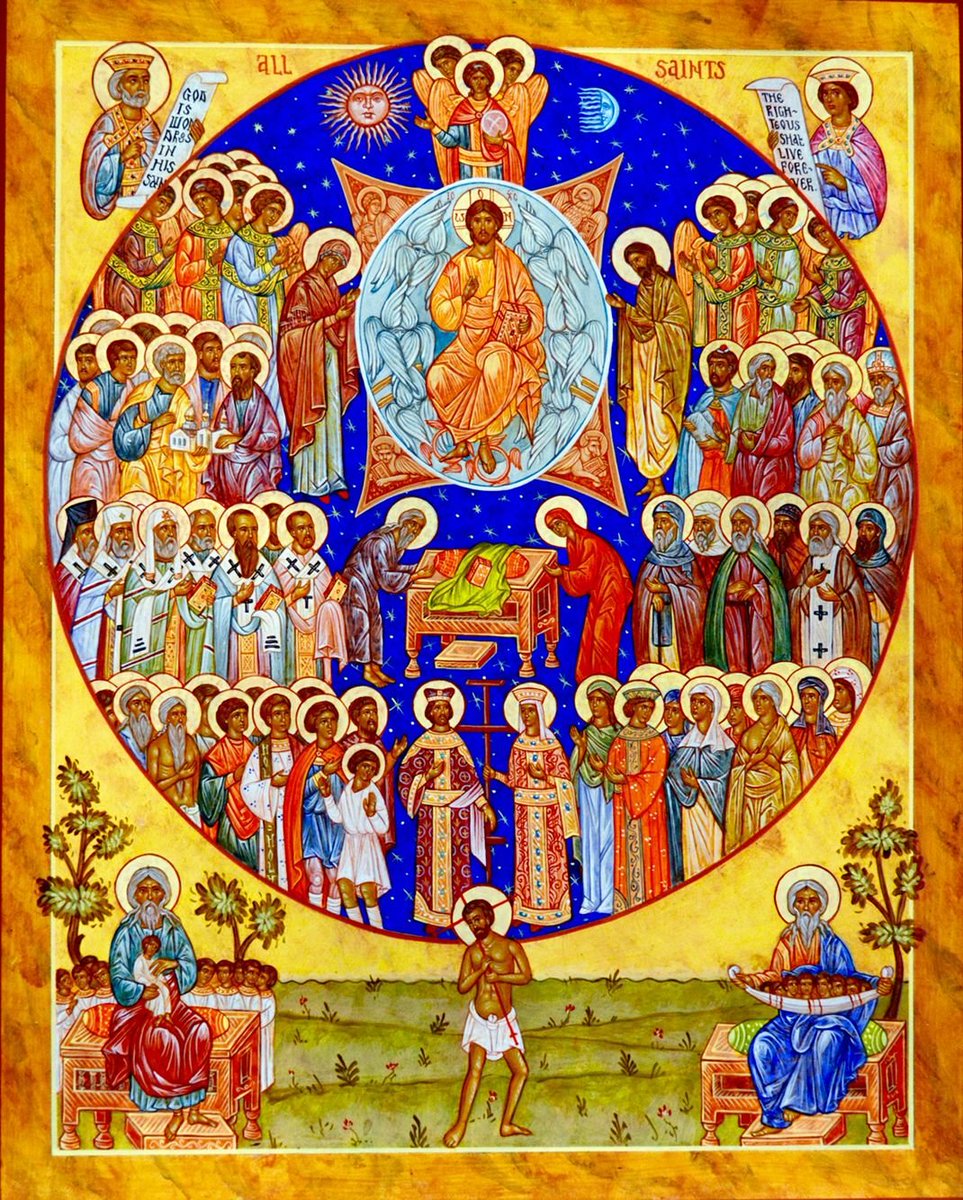 richardrohlin's tweet photo. Today is the Feast of All Saints on the Latin liturgical calendar. But it wasn't always so! Since the 4th century, churches (and indeed, in the Greek and Slavic churches today) have placed this feast somewhere after Pascha or Pentecost. For instance, its earliest date seems to have been Bright Friday. By the time of St. John Chrysostom, it was already being celebrated on the first Sunday after Pentecost -- though at that time it was the "Feast of All Confessors and Martyrs." 

It seems that in Western Europe, a similar date was observed: a 7th century liturgical calendar and lectionary compiled in Rome indicates that the feast of the "Nativity of All Saints" was celebrated on the first Sunday after Pentecost. Soon thereafter, it was moved to May 13, to coincide with the consecration of the Pantheon at Rome as the Church of St. Mary and All the Martyrs.

Why this date was replaced with November 1st seems to be lost to history. Some have speculated that it has to do with the dedication of an oratory by Pope Gregory III to "all of the saints" on that day. Most likely, though, this date was introduced by Deacon Alcuin, Charlemagne's chief ecclesiastical advisor. By the 700's, it seems that the Irish and Northumbrian churches (always closely connected) were celebrating a feast dedicated to All Saints on November 1st. 

Here of course I have to mention that there is a lot of argument about whether or not this is connected to the pagan Celtic festival of Samhain; the idea that Samhain was some kind of a Celtic festival of the dead is controversial among contemporary scholars to say the least, and in fact, many scholars now believe the impetus for the November 1st date may have come from Bavaria, and not Ireland at all!

That said, it seems like there was an intuition that it was a liminal day in the old north of the world, and making it a Christian holiday seems like a natural move. In any case, Deacon Alcuin probably used his considerable influence in the Frankish kingdom to popularize this date for the feast (he recommends it to several of his friends in his letters), and by 835, it had been declared a feast throughout the Holy Roman Empire. In the late 11th century, the spring celebration was officially suppressed on the Latin calendar in favor of the November 1st date.

Regardless of when it is celebrated, the Feast of All Saints is a celebration of the reality of the Incarnation. As St. Athanasius the Great said: "God became man so that man might become god." Even now, the Holy Ones of God "serve as priests before the throne of Christ and make prayerful intercession for the faithful (Rev 20:6).  Just as the ranks of angels had different roles and participated differently in the grace and glory of God, so also the saints have their unique roles (1 Cor 15:40-41).  The royal priesthood of the saints in glory is part and parcel of, and inseparable from, the authentic gospel of Jesus Christ."