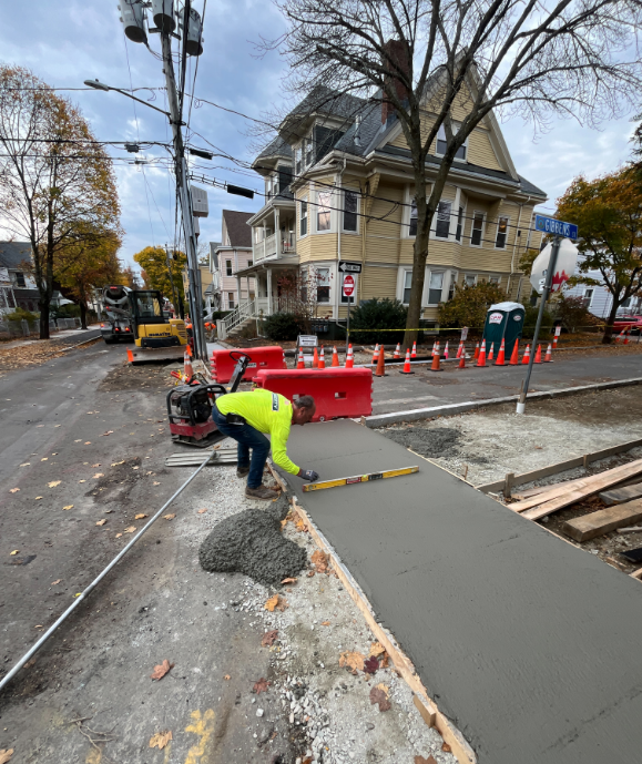 Crews are building new sidewalks on the west side of Central Street today.