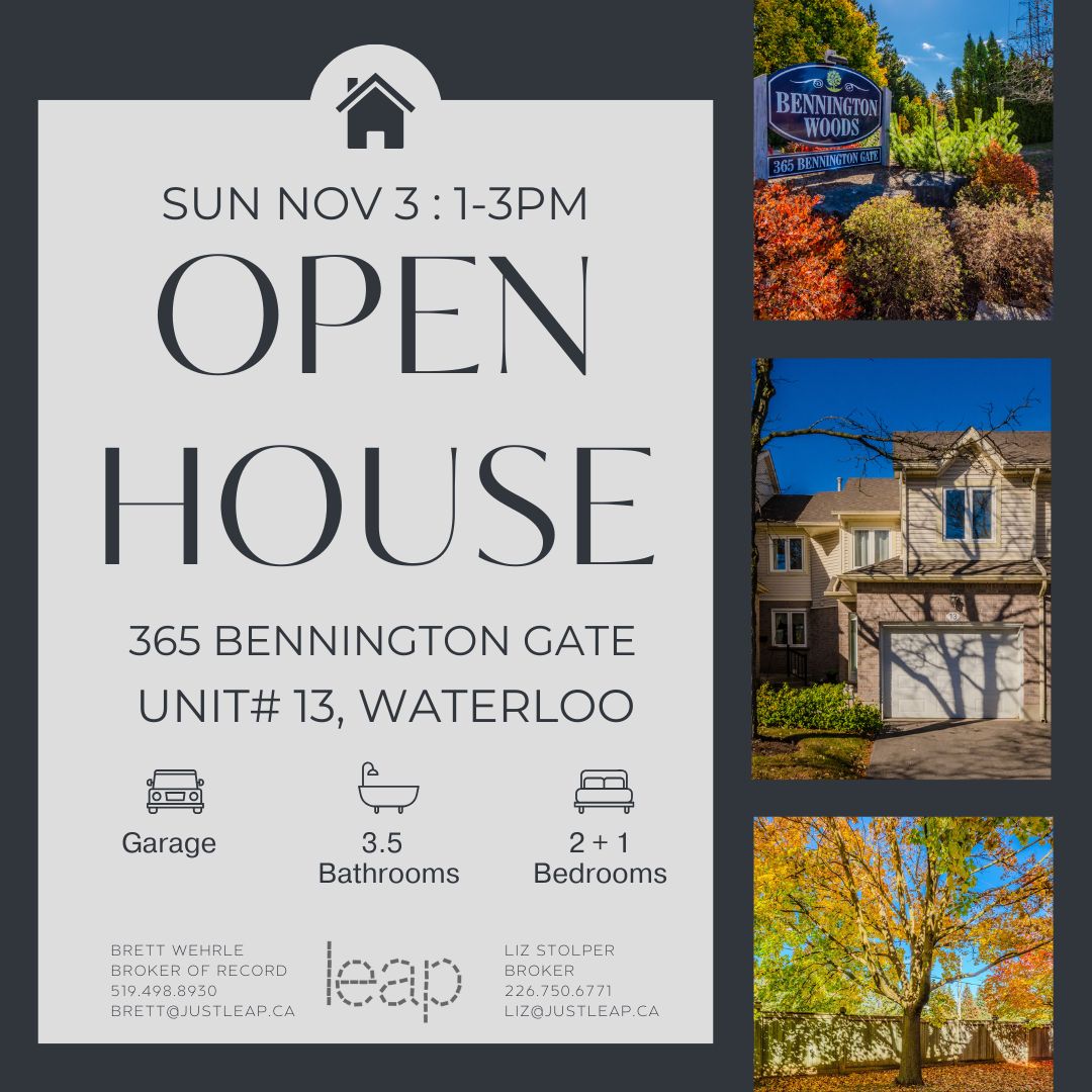 justleap_ca's tweet image. 🏡 OPEN HOUSE : 365 BENNINGTON Gate Unit #13, Waterloo🏡
 … MLS # 40668993 | $599,900

🛌 2+1 Bedrooms
🛁 3.5 Bathrooms
🛠️ Finished Basement
🌳 Peaceful Neighbourhood  
 🏡 1500+ sq ft

Join us at our OPEN HOUSE or book your private showing today!