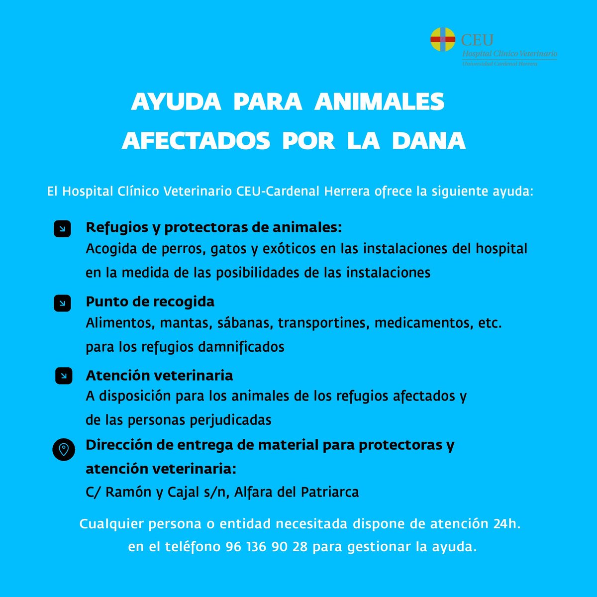 🐶 ⚠️ Vols ajudar els animals afectats per la #DANA?  🐱 🦜

▶️ <a href="/Bioparc/">BIOPARC Valencia</a>, i l'Hospital Clínic Veterinari de la <a href="/uchceu/">Universidad CEU UCH</a>, han organitzat  2️⃣  punts de recollida de l'ajuda, en 📍 #València i en #AlfaradelPatriarca 📍, per a facilitar la coordinació.

🔗medios.uchceu.es/actualidad-ceu…