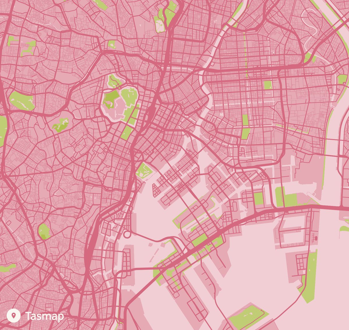 TasmapApp's tweet photo. Tokyo through rose-tinted pixels 🌸

Made with @Tasmap:
- Sakura-inspired palette
- Custom street details
- Urban parks in spring green

Your city, your colors ✨

#MapArt #Tokyo #DigitalMaps https://t.co/gRgH6oYlE1