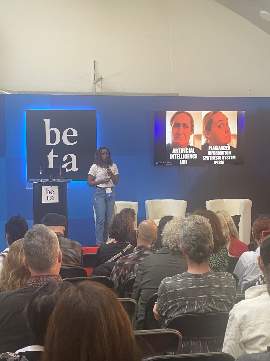 Beta Festival (@betafest_irl) on Twitter photo The brilliant <a href="/Abebab/">Abeba Birhane</a> giving her keynote on “Al: potential benefits, proven risks” using exclusively meme as slides 🔥 The brilliant <a href="/Abebab/">Abeba Birhane</a> giving her keynote on “Al: potential benefits, proven risks” using exclusively meme as slides 🔥