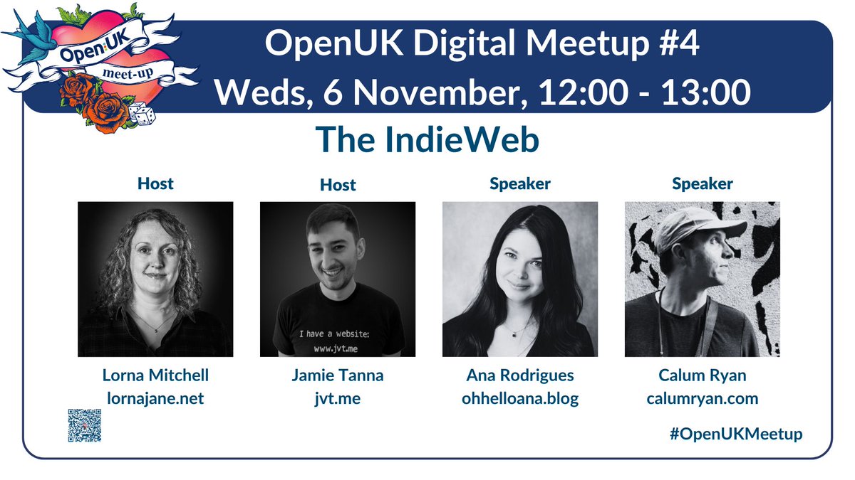 OpenUK (@openuk_uk) on Twitter photo OpenUK Digital Meetup "The Indie Web" on November 6 with <a href="/ohhelloana/">AnaRodrigues.dev</a> ohhelloana.blog, <a href="/calum_ryan/">Calum Ryan</a> calumryan.com hosted by <a href="/lornajane/">Lorna Mitchell</a> lornajane.net and <a href="/JamieTanna/">Jamie Tanna | www.jvt.me</a> jvt.me. Register here openuk.uk/event-calendar… #opensource #openuk OpenUK Digital Meetup "The Indie Web" on November 6 with <a href="/ohhelloana/">AnaRodrigues.dev</a> ohhelloana.blog, <a href="/calum_ryan/">Calum Ryan</a> calumryan.com hosted by <a href="/lornajane/">Lorna Mitchell</a> lornajane.net and <a href="/JamieTanna/">Jamie Tanna | www.jvt.me</a> jvt.me. Register here openuk.uk/event-calendar… #opensource #openuk