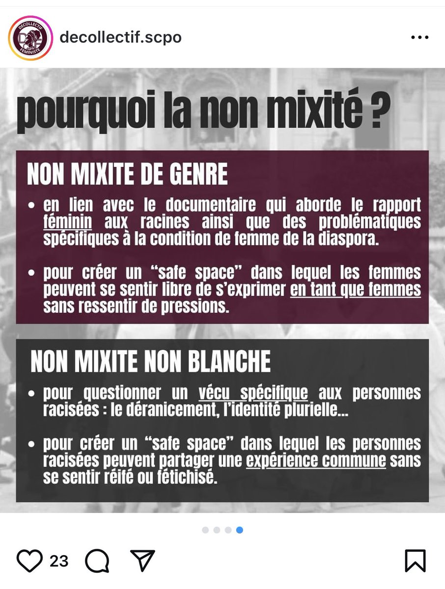 lesReps_ScPo's tweet photo. Bienvenue à #SciencesPo où une association promeut une réunion en « non mixité de genre » et « non blanche ». 

Les séparatistes n’ont plus honte de rien. 

Nous demandons à l’administration de @sciencespo son interdiction pour ses motifs discriminatoires évidents. @lvassy https://t.co/FvecPoqgBy