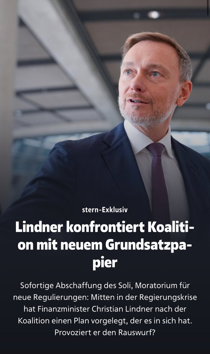 Julius Betschka (@juliusbetschka) on Twitter photo 🔴 Exklusiv: Lindner konfrontiert Koalition mit Grundsatzpapier. Der FDP-Chef stellt die Ausgabenpolitik, die Wirtschaftspolitik und auch die Klimapolitik grundsätzlich infrage. Provoziert er den Rauswurf? via <a href="/RosenkranzJan/">Jan Rosenkranz</a> <a href="/vmedick/">Veit Medick</a> 🔴 Exklusiv: Lindner konfrontiert Koalition mit Grundsatzpapier. Der FDP-Chef stellt die Ausgabenpolitik, die Wirtschaftspolitik und auch die Klimapolitik grundsätzlich infrage. Provoziert er den Rauswurf? via <a href="/RosenkranzJan/">Jan Rosenkranz</a> <a href="/vmedick/">Veit Medick</a>