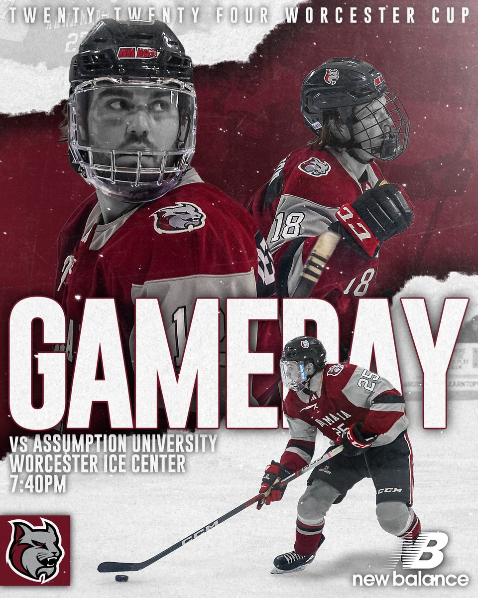 goAMCATS's tweet photo. 🚨GAMEDAY🚨

Men’s ice hockey faces off against the Assumption University Greyhounds for game one of the Worcester Cup! Opening puck drop is set for 7:40pm at the Worcester Ice Center!

Watch live:
https://t.co/oQXJUFuNzj https://t.co/Sul8ZhTU7V