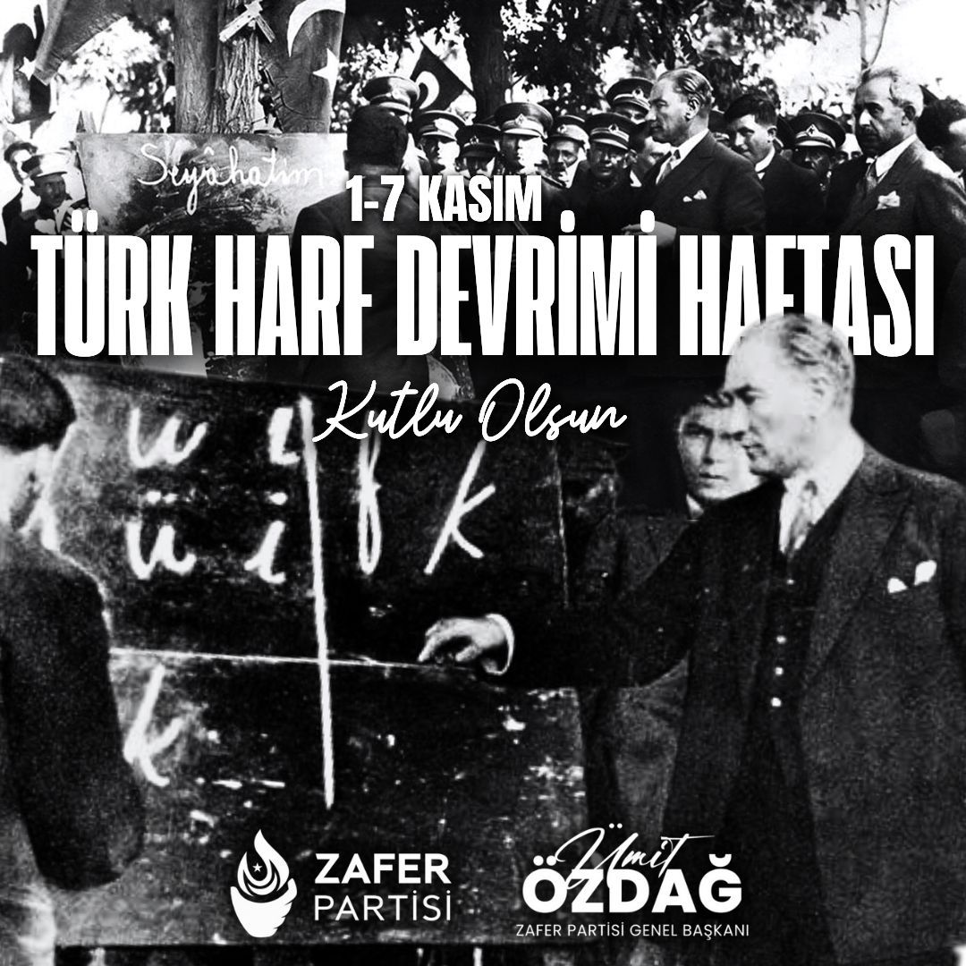 "Bizim güzel ve ahenkli dilimiz, yeni Türk harfleriyle kendini gösterecektir."

Saltanatın Kaldırılması ve Harf Devrimi'nin kabul edilmesinin yıl dönümünde Türk Milleti'nin çağdaş medeniyet yoluna ışık tutan Büyük Önder Mustafa Kemal Atatürk'ü saygı ve rahmetle anıyorum.