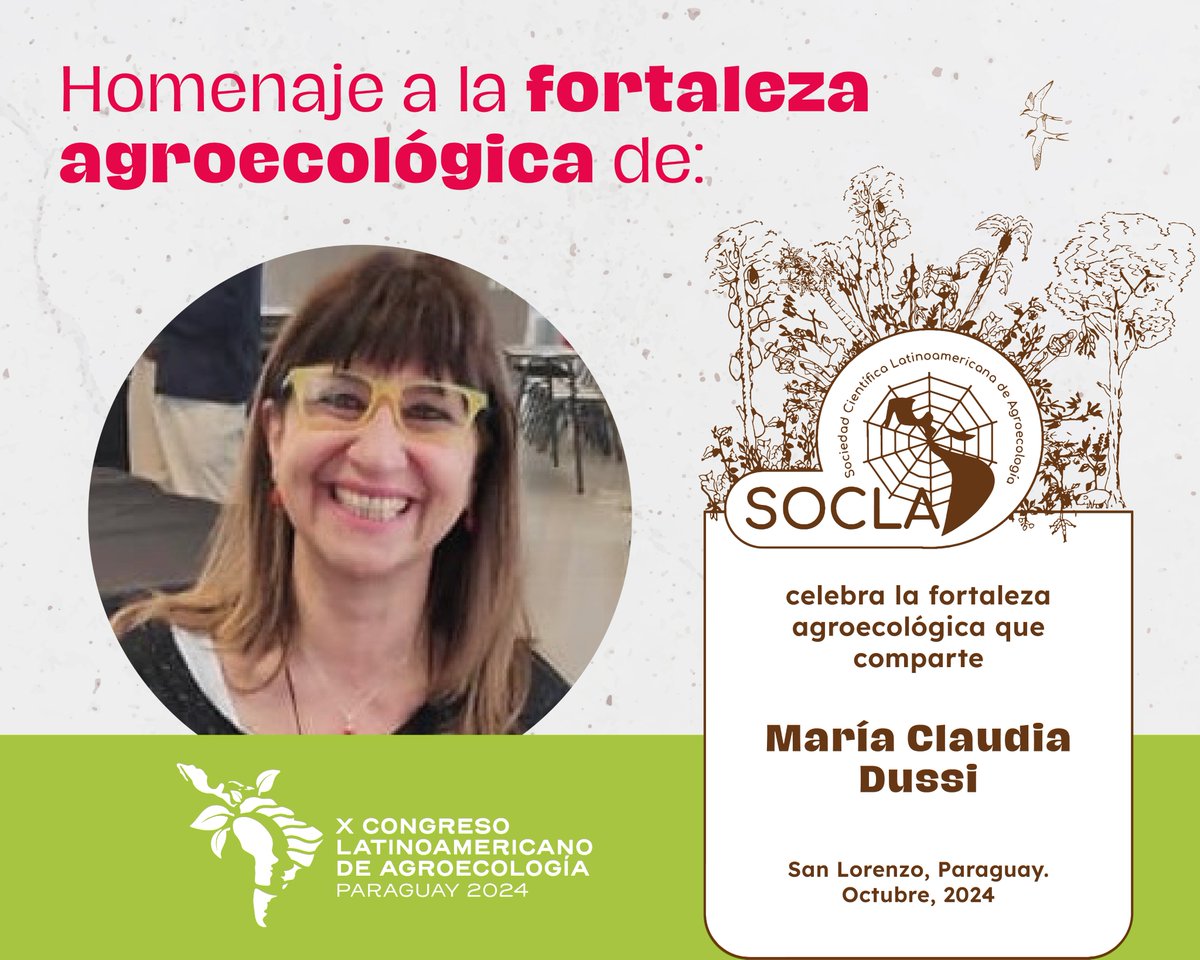 🌻Con este homenaje queremos celebrar a quienes se mantienen fuertes y alegres en el día a día de la construcción conjunta de la agroecología.

Carmen Jorquera Jaramillo 
María Claudia Dussi 

!Muchas Gracias!
