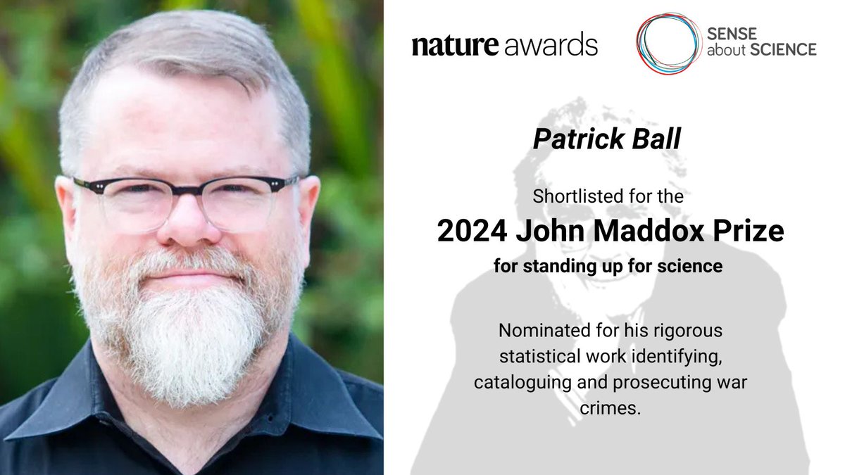 Meet the #MaddoxPrize shortlist!

Patrick Ball founded the Human Rights Data Analyst Group (<a href="/hrdag/">HRDAG</a>) and spent 30+ years producing analyses for truth commissions, non-gov organisations, international criminal tribunals and UN missions.

🚨Winner will be announced on 6 November🚨