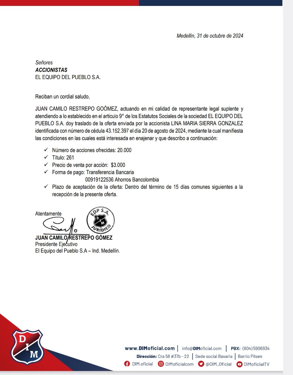 Si quieres ser accionista del DIM, ayer salieron a la venta. 
Número de acciones ofrecidas: 20.000
✓ Título: 261
✓ Precio de venta por acción: $3.000.
Interesados, escribir al interno o comentar. 
DIFUNDIR POR FAVOR. 🚨