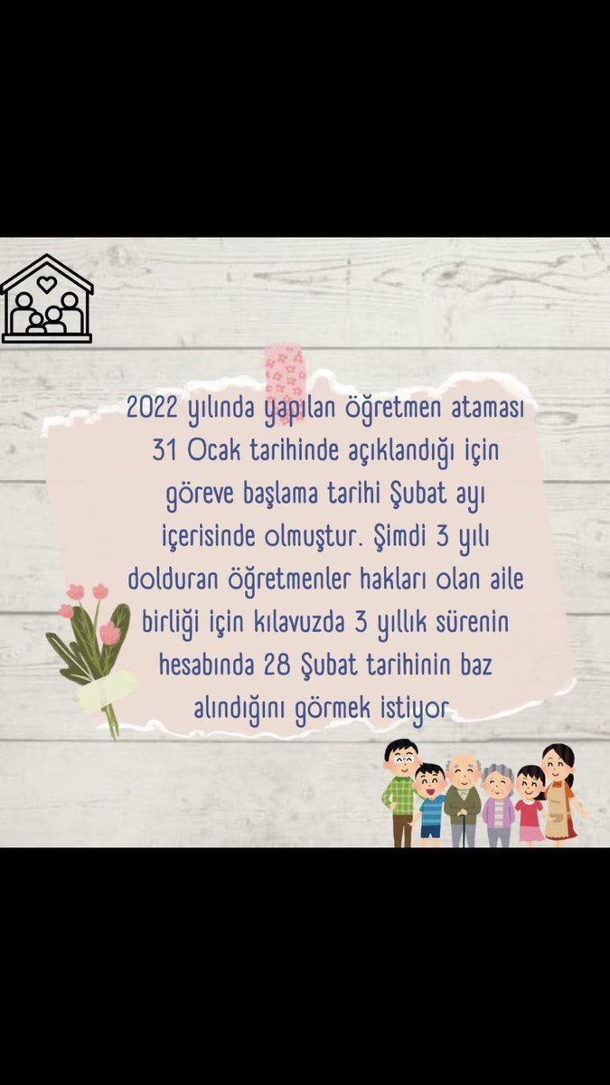 Aile birliği her şeyden önemlidir , eşimizden çocuklarımızdan ayrı 3 yıl geçirdik zaten bir 6 ay daha ayrı kalmak istemiyoruz. Yaz dönemine bırakılırsa 2022 ek ataması da eş durumuna dahil olur ve yığılma yaşanır.
<a href="/Yusuf__Tekin/">Yusuf Tekin</a> 
<a href="/talatyavuz29/">Talat YAVUZ</a> 
<a href="/cftcblnt/">Bülent ÇİFTCİ</a>
#MEBMazerette28Subat
