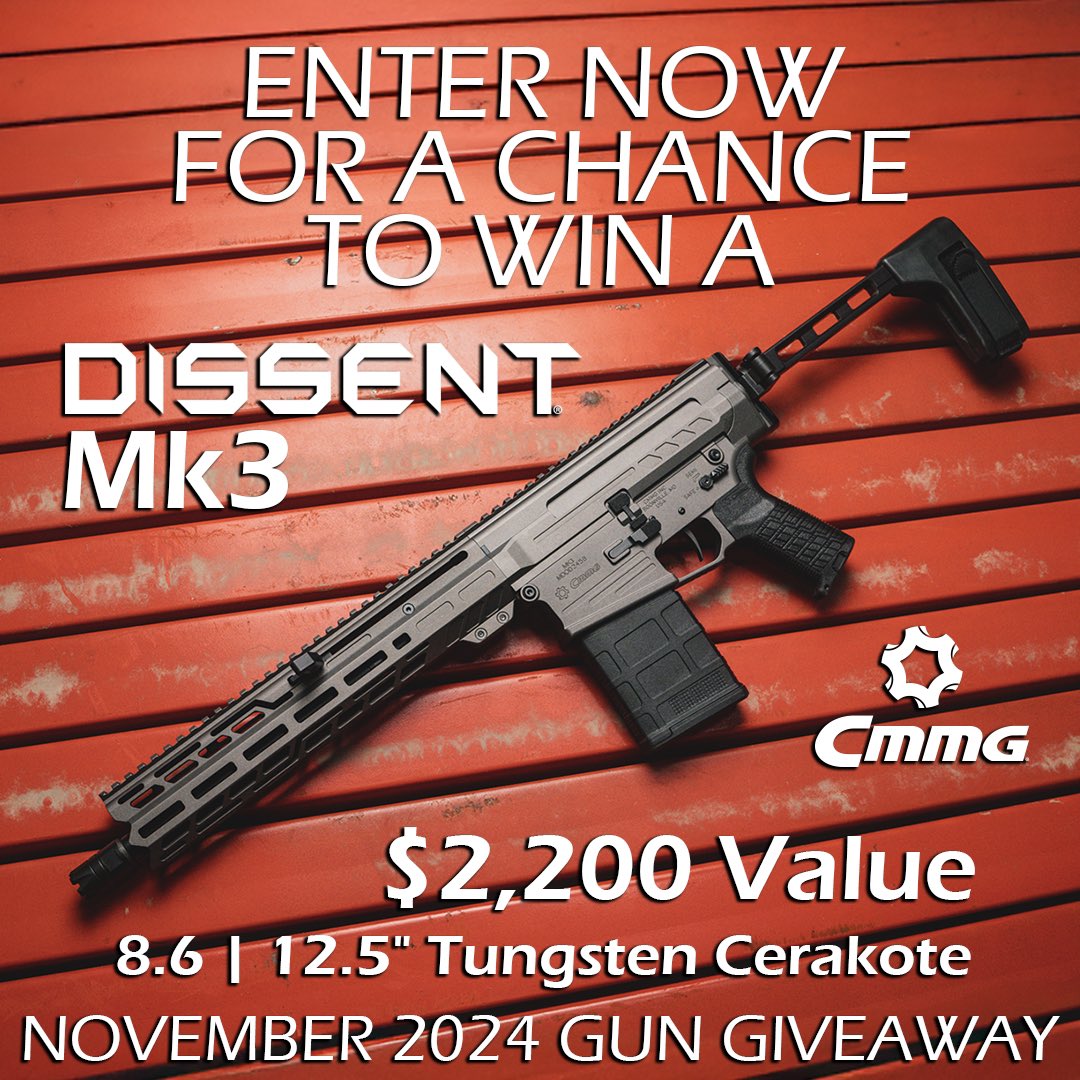 CMMGinc's tweet photo. The November Gun Giveaway is a 12.5” DISSENT Mk3 8.6 BLK with a Tungsten cerakote!

Link in bio to enter https://t.co/uIfJwKK2WU