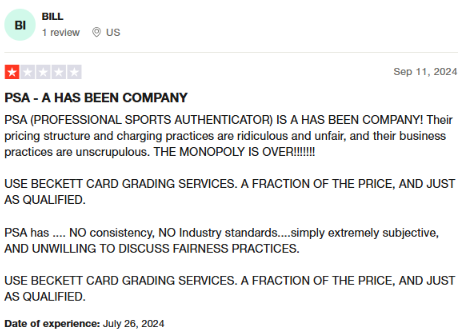 CatheyEddi47379's tweet photo. @PSACard has become a HAS-BEEN with ridiculous prices and inconsistent grading standards. Collectors deserve better than this monopoly on the hobby, @natsturner @rhoge. Time for a change ⌛! #PSACards #Monopoly #PSAGradingFails #PSAScam https://t.co/asSTG2LQnI