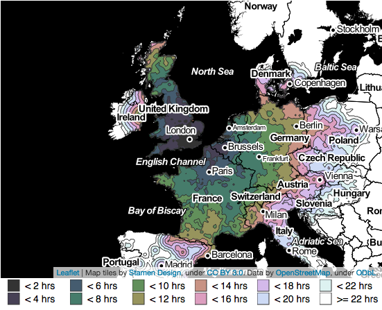 Not so much for my teaching, more for holiday planning, but does anyone have a map of destinations from London by train that take less than 24h to get to? <a href="/seatsixtyone/">The Man in Seat 61</a> - like the one below but updated...? Thanks!