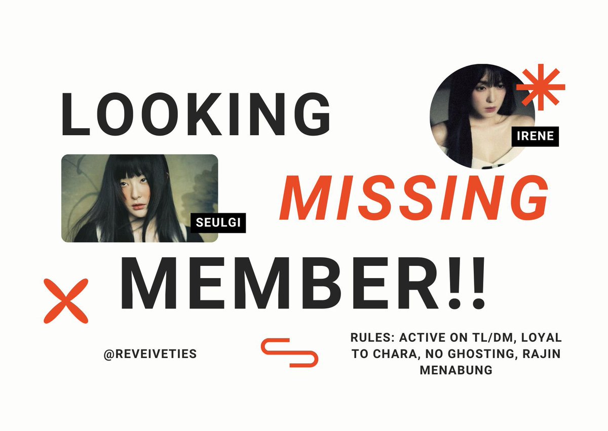 Greetings for everyone, can you please help me to retweet this post? a retweet will be highly appreciate! ♡ we are Red Velvet squad looking for Irene and Seulgi who wants to fill the empty spot on our squad, you can check the photo for available spot below!