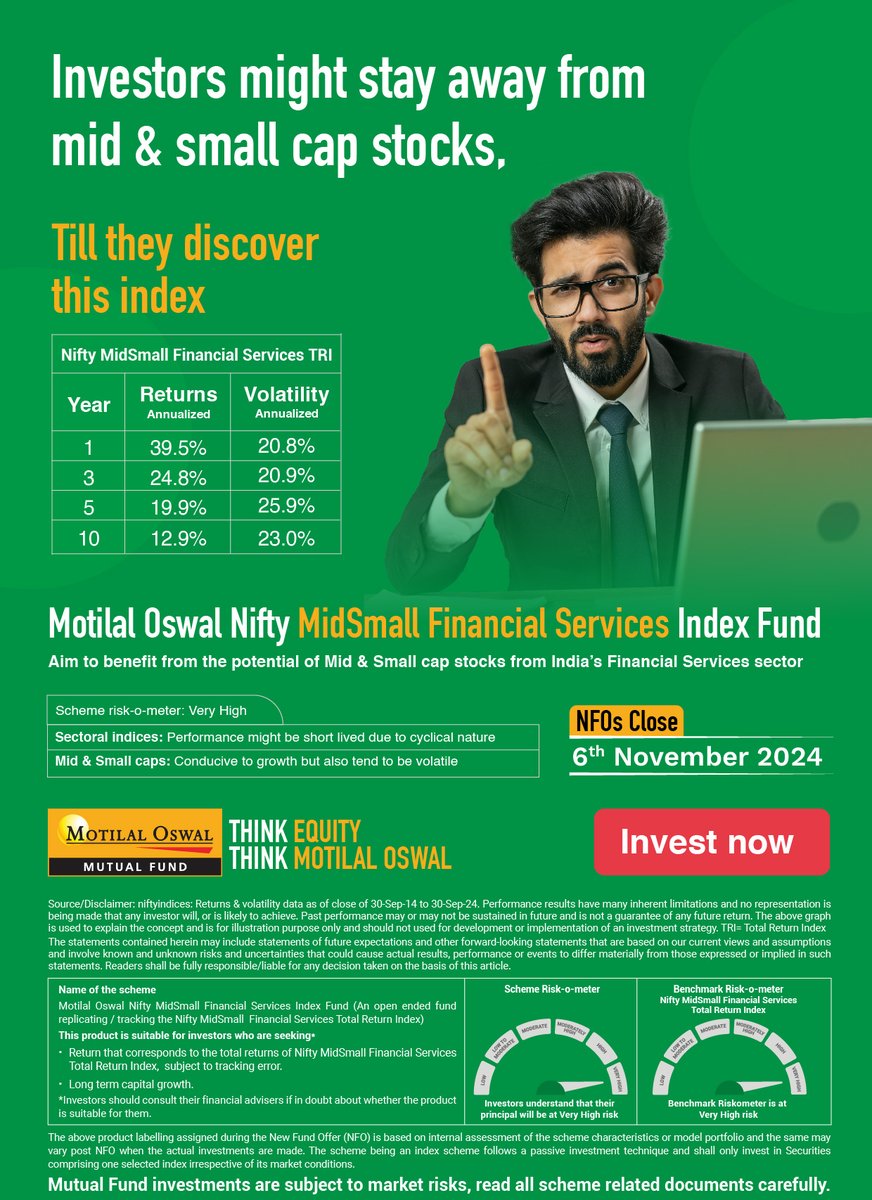 MotilalOswalAMC's tweet photo. Target India's Finance sector - Motilal Oswal Nifty MidSmall Financial Services Index Fund.
Invest now: https://t.co/9ZiskRIge1
#FinanceSector #MidSmall #MotilalOswal #MotilalOswalAMC #ThinkEquityThinkMotilalOswal #IndexFund https://t.co/5VvuWzjdSp