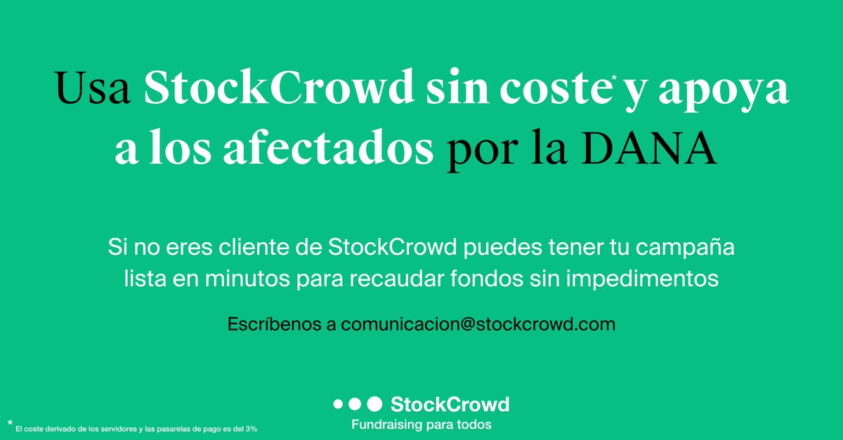 📢 En <a href="/StockCrowd/">StockCrowd</a>  facilitamos el apoyo a las personas afectadas por la DANA. Abrimos nuestra tecnología para que cualquier organización pueda crear su propia campaña de recaudación sin coste adicional. 

Contáctanos👉🏽comunicacion@stockcrowd.com

<a href="/AEFundraising/">AEFundraising</a> <a href="/AEF_fundaciones/">AEF Fundaciones</a>