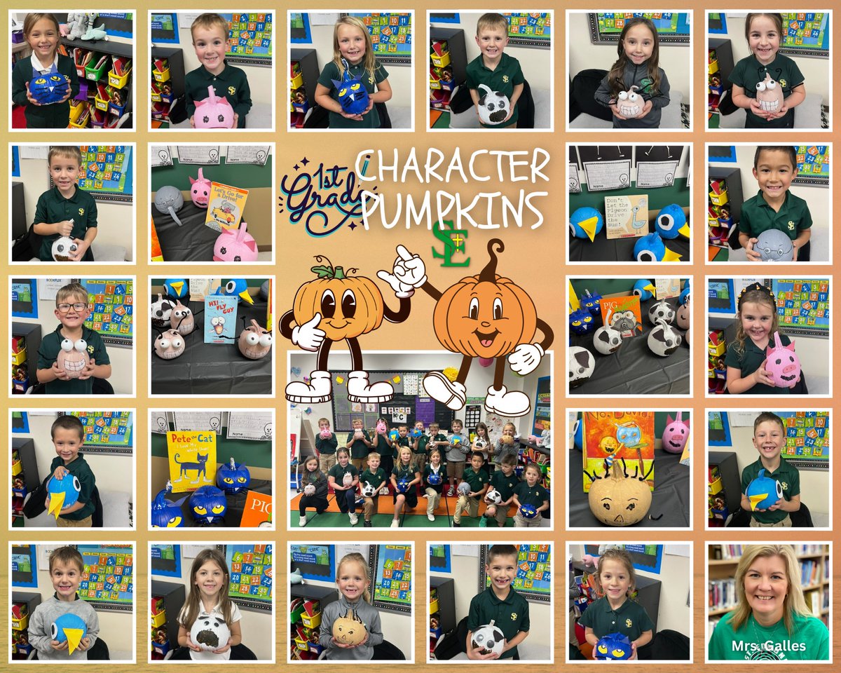 SEGaels's tweet image. A parent blessed our classroom with pumpkins. So we made a list of our favorite characters from books we have read. Each student then decorated their pumpkin as their favorite character. -Mrs. Galles

#halloweenclassactivity #characterpumpkins #1stgrade #stedmondcatholicschool