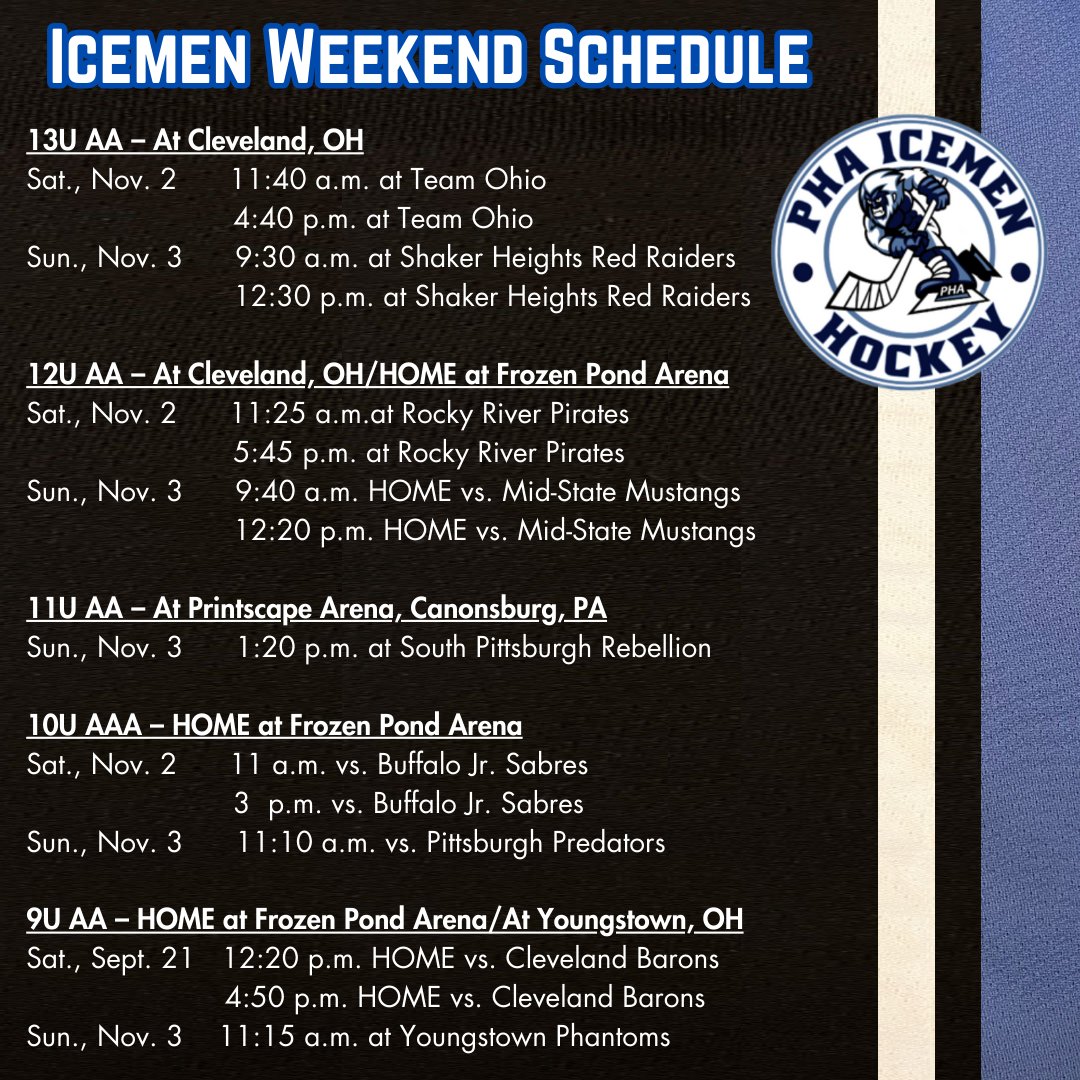 PHAIcemen's tweet photo. It will be a busy weekend on the ice as all 10 Icemen teams are in action! https://t.co/KEZdLSnfVc