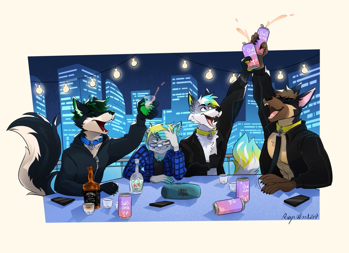 In the 212

w/ <a href="/KrayZKitty/">KrayZ</a> <a href="/HammyFolf/">Hammy</a> &amp; <a href="/bravepupper/">Alpha</a>  🍻

Incredible art by RobynWood on FA!
