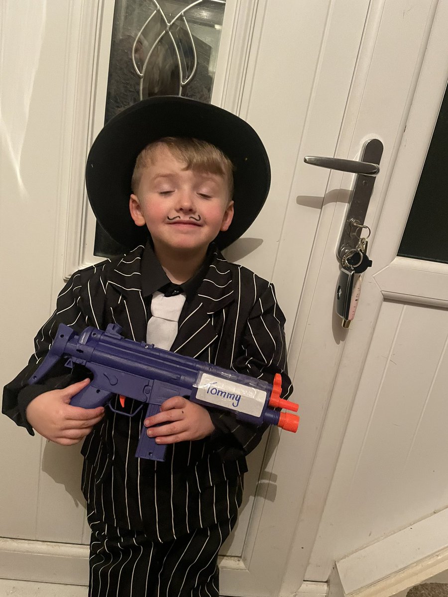 My wee gangster Tommy with his Tommy gun