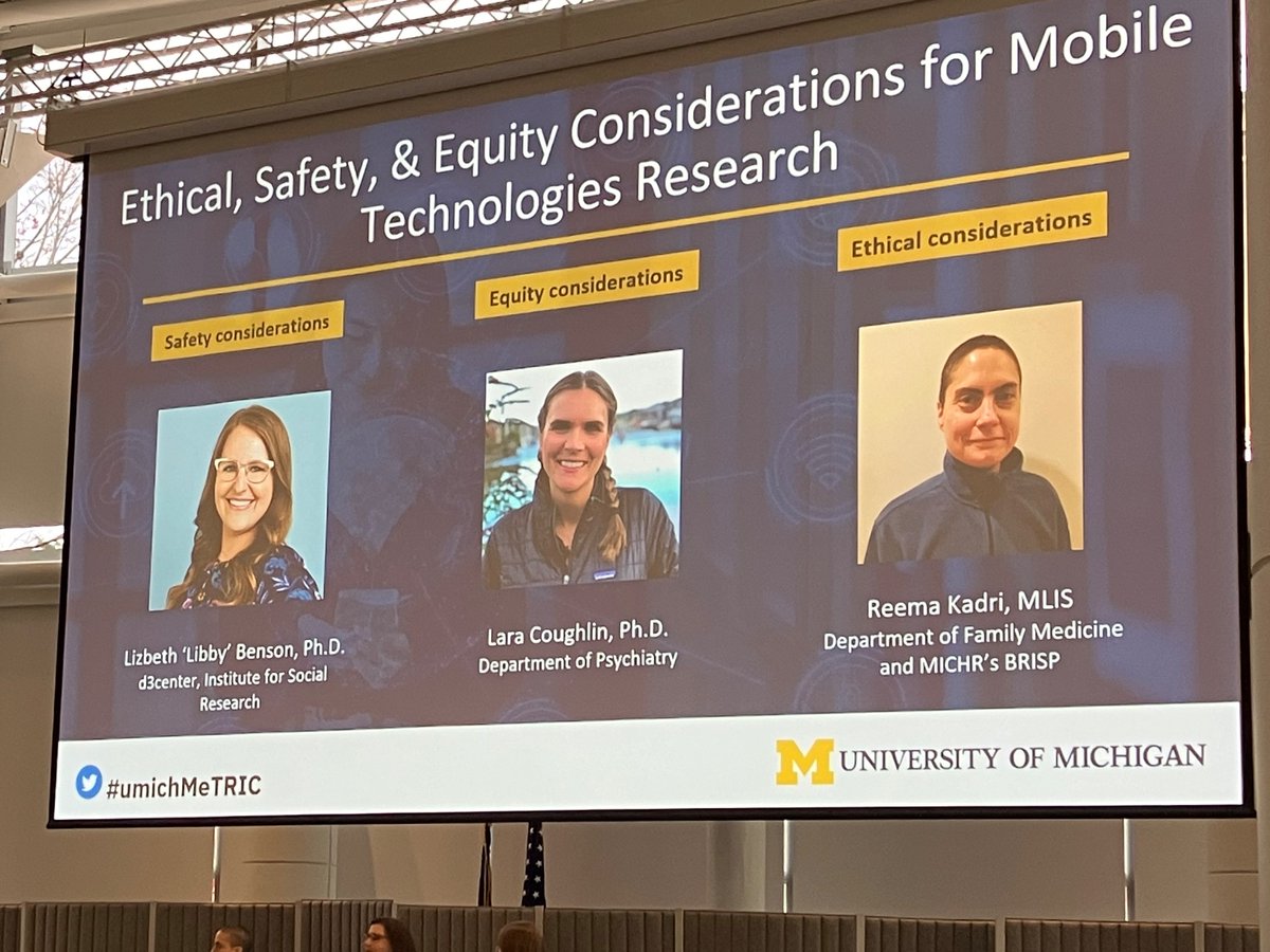 Arika Lycan (they/them) 🏳️⚧️🏳️🌈 (@arikagrace) on Twitter photo <a href="/leb112358/">Lizbeth 'Libby' Benson, PhD</a>, Lara Coughlin, and Reema Kadri speak on ethical, safety and equity considerations for mobile tech research at #umichMeTRIC Symposium today! <a href="/DepressionCntr/">Eisenberg Family Depression Center</a> <a href="/leb112358/">Lizbeth 'Libby' Benson, PhD</a>, Lara Coughlin, and Reema Kadri speak on ethical, safety and equity considerations for mobile tech research at #umichMeTRIC Symposium today! <a href="/DepressionCntr/">Eisenberg Family Depression Center</a>