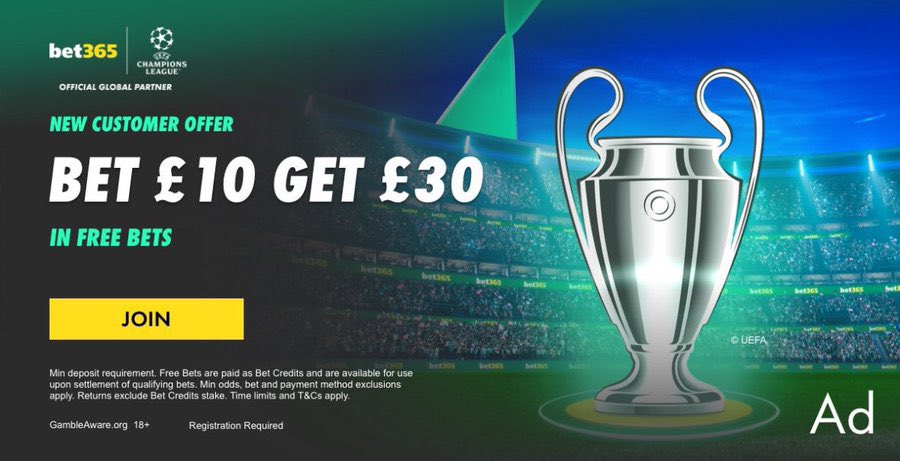 Bet £10 and get £30 in free bets.

Here 👉 bit.ly/365offer1030

New customers only. Min odds apply.

18+ gambleaware.org #ad T&amp;Cs apply