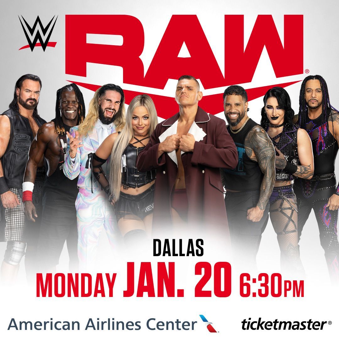 AACenter's tweet photo. JUST ANNOUNCED: WWE Returns to Dallas with the 1st Monday Night RAW in Over a Year! Live &amp; Broadcast to the World from American Airlines Center on January 20th! Tickets on sale Tuesday November 12th at 10am! 🎫 https://t.co/3AiChyUkw3