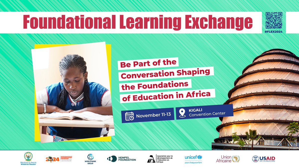 WB_Rwanda's tweet photo. Join political leaders, policymakers, educators, and innovators in Kigali to shape Africa’s foundational learning system. 
📅 Nov 11-13 | https://t.co/NjJHoqX8Ov
#AfricaFLEX2024 #FoundationalLearningAfrica https://t.co/E6ePP4iTKo