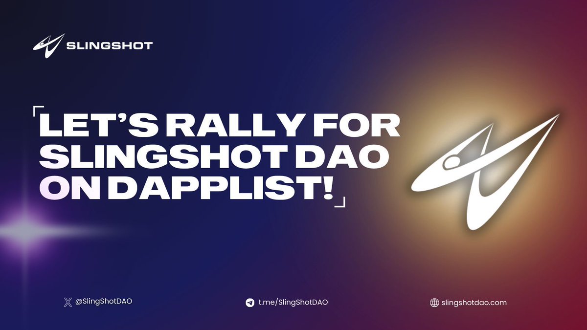 💥 Let’s Rally for Slingshot DAO on DappList!

Our squadron member, W3b3, has listed Slingshot DAO on DappList to boost our exposure, and we need your support to make it happen!

🛠 Current Situation:
Slingshot DAO’s Ranking: 6th place with 41 upvotes
Top Project: 49 upvotes
